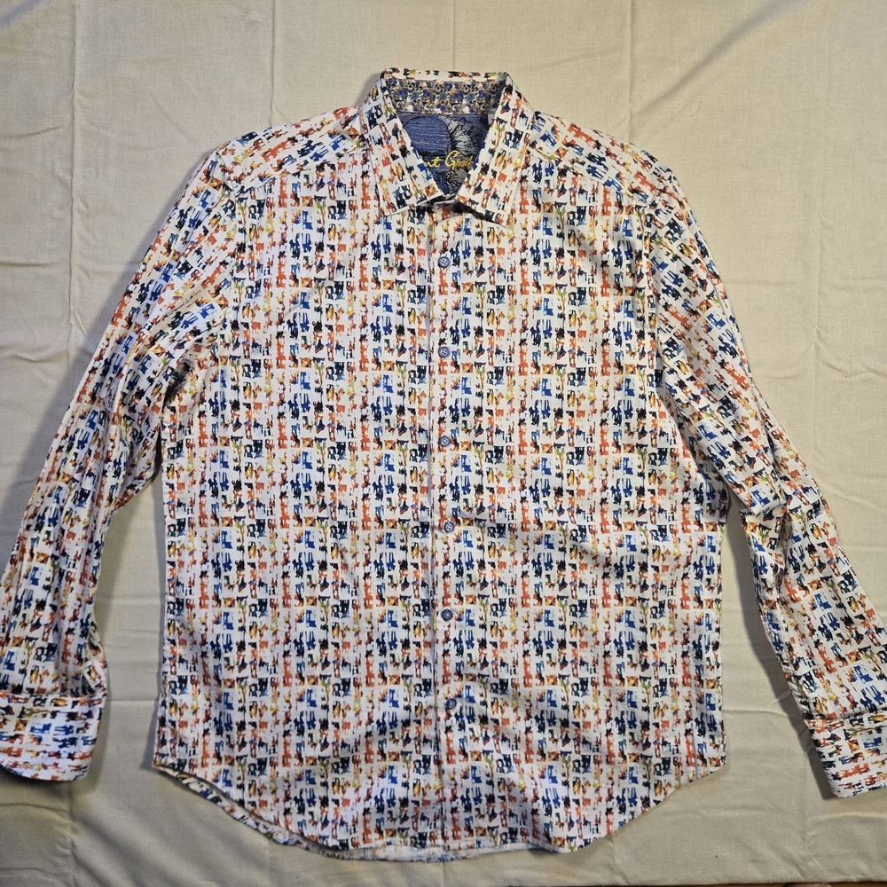 Robert Graham Dajarra Abstract Geometric Striped Sport Shirt Large
